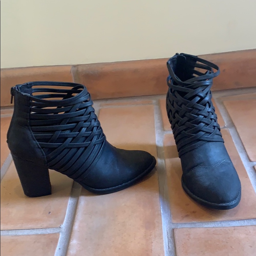 Black netted suede booties